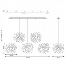 L5PL721132 Подвес пятерной линейный EXTRA 5x3x5W(led) G9  (721132 - 5 + 572162 -1) ЗОЛОТО