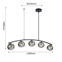 4054-5P, подвесная люстра, L930xW130xH250/1400, 5xG9x28W, excluded