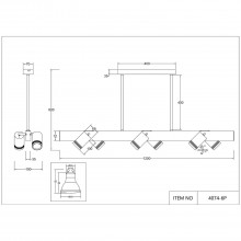 4074-6P, подвесная люстра, L1200xW190xH600, 6xGU10LEDx10W, excluded + LEDx18W, 700LM, 4000K, include