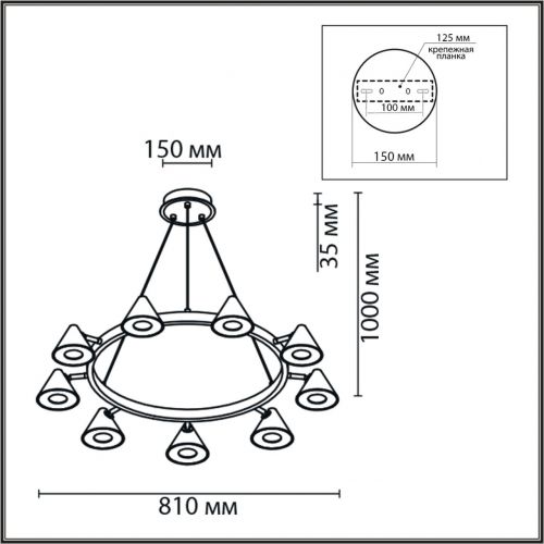 8233/9 COMFI LN25 черный/золото, металл Подвесной светильник GU10 9*35W 220V LAMINA