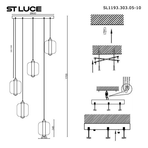 SL1193.303.05 Светильник подвесной ST-Luce Латунь/Янтарный,Дымчатый,Голубой LED 510W 3000K