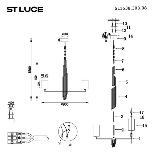 SL1638.303.08 Светильник подвесной ST-Luce Латунь/Серый E14 842W