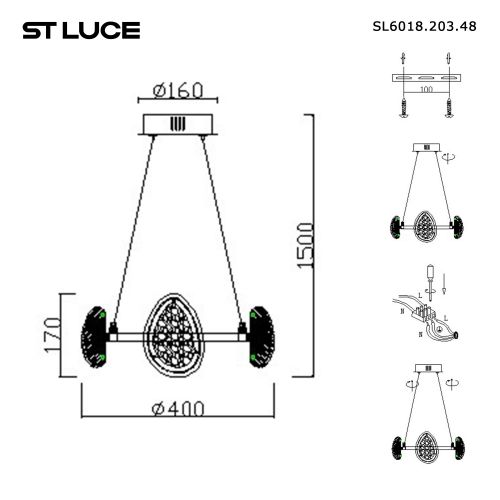 SL6018.203.48 Светильник подвесной ST-Luce Черный/Золотистый LED 148W 4000K