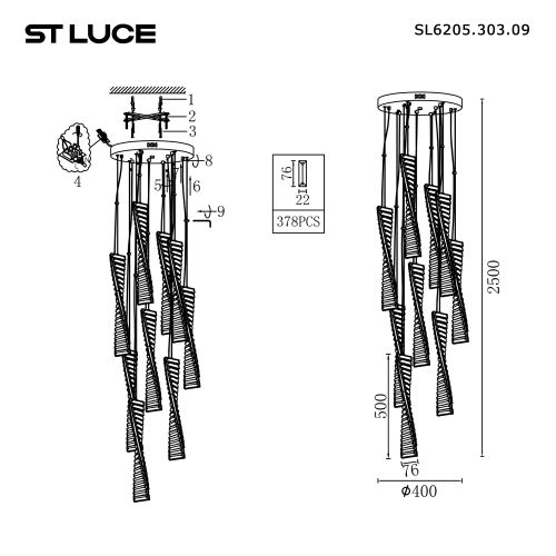 SL6205.303.09 Светильник подвесной ST-Luce Латунь/Прозрачный LED 199W 3000K