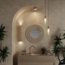 ODEON LIGHT 6625/1 MIDCENT ODL25 Подвесной светильник бежевый/металл/травертин IP20 1*E14 40W 220V L