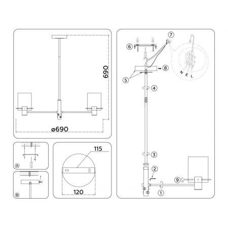 Люстра на штанге Ambrella Light LH57031