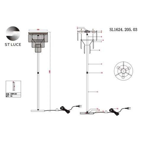 SL1624.205.03 Торшер ST-Luce шампань/прозрачный E14 3*40W