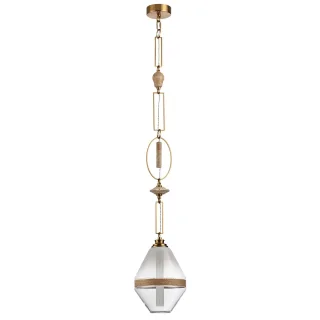 ODEON LIGHT 5441/1A PENDANT ODL_EX26 сатинированн.латунь/прозрачн./металл/стекло/травертин/веревка П