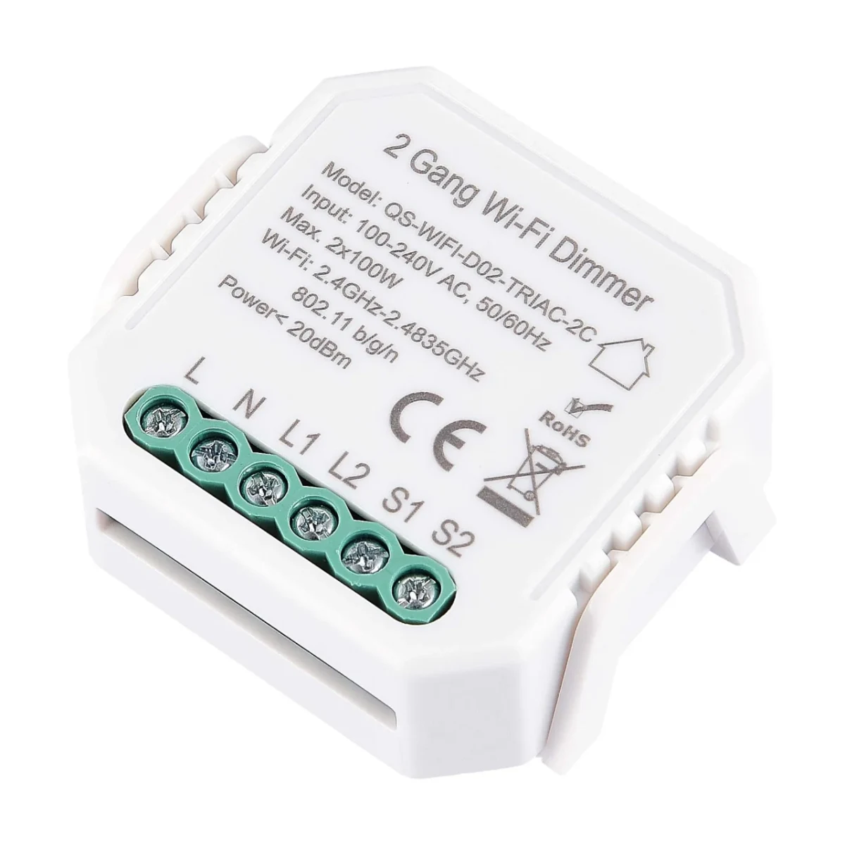 ST9000.500.02CDIM WI-FI диммируемое реле 2 канала 2x100W, IP20, L46xW46xH18, 230V, Белый