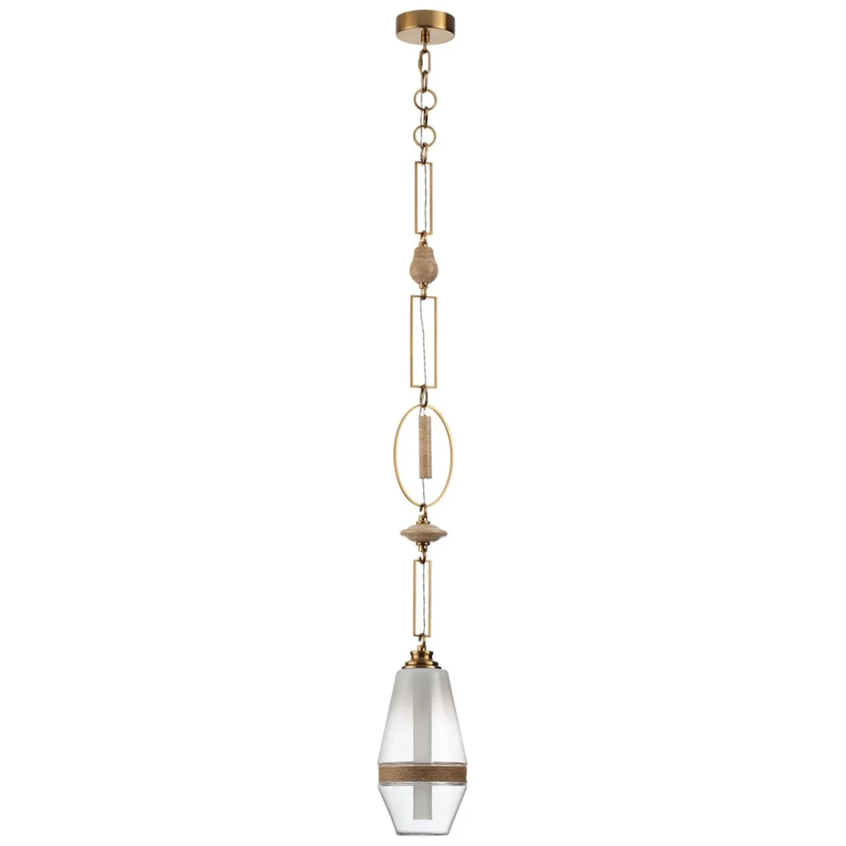 ODEON LIGHT 5441/1B PENDANT ODL_EX26 сатинированн.латунь/прозрачн./металл/стекло/травертин/веревка П