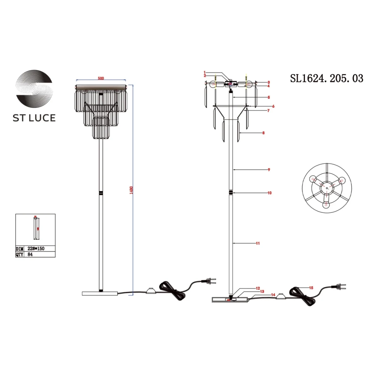 SL1624.205.03 Торшер ST-Luce шампань/прозрачный E14 3*40W