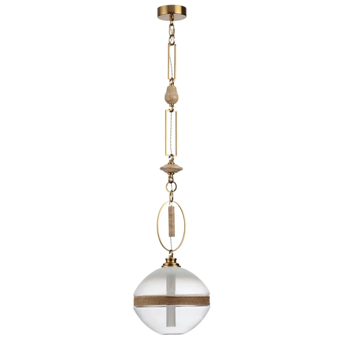 ODEON LIGHT 5441/1C PENDANT ODL_EX26 сатинированн.латунь/прозрачн./металл/стекло/травертин/веревка П