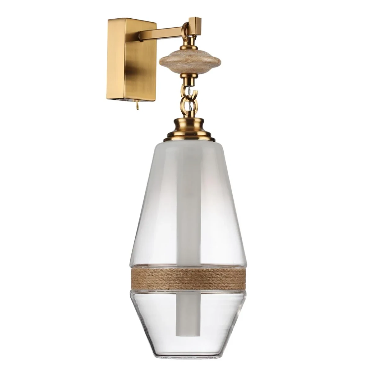 ODEON LIGHT 5441/1W PENDANT ODL_EX26 сатинированн.латунь/прозрачн./металл/стекло/травертин/веревка Н