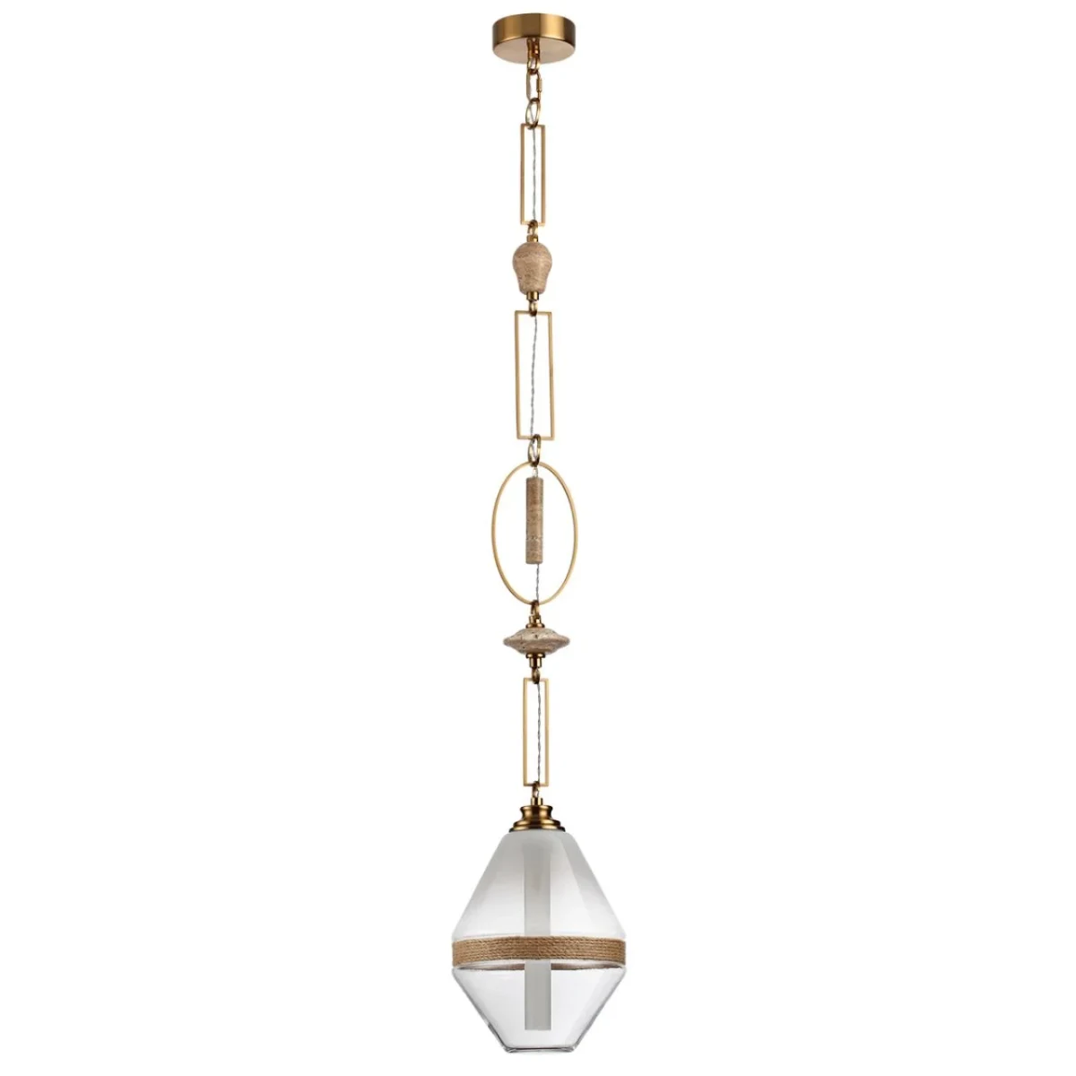 ODEON LIGHT 5441/1A PENDANT ODL_EX26 сатинированн.латунь/прозрачн./металл/стекло/травертин/веревка П