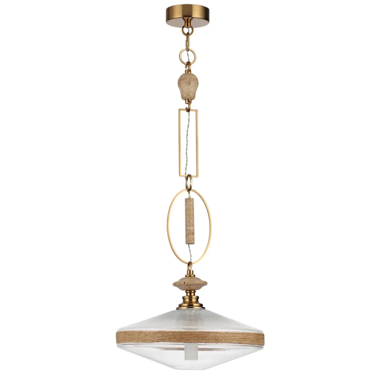 ODEON LIGHT 5441/1 PENDANT ODL_EX26 сатинированн.латунь/прозрачн./металл/стекло/травертин/веревка По