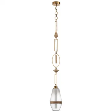 ODEON LIGHT 5441/1B PENDANT ODL_EX26 сатинированн.латунь/прозрачн./металл/стекло/травертин/веревка П
