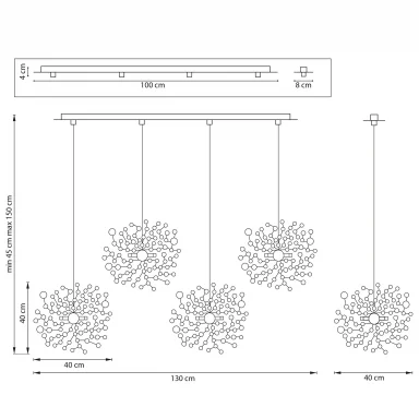 L4PL721134 Подвес четверной линейный EXTRA 4x3x5W(led) G9  (721134 - 4 + 572144 -1) ХРОМ