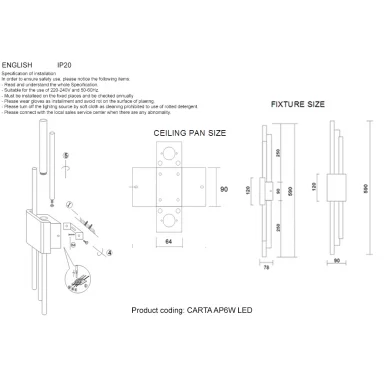 Бра Crystal Lux CARTA AP6W LED WHITE/BRASS